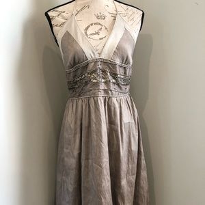 Anopia Collezioni Silk Grey beaded halter dress